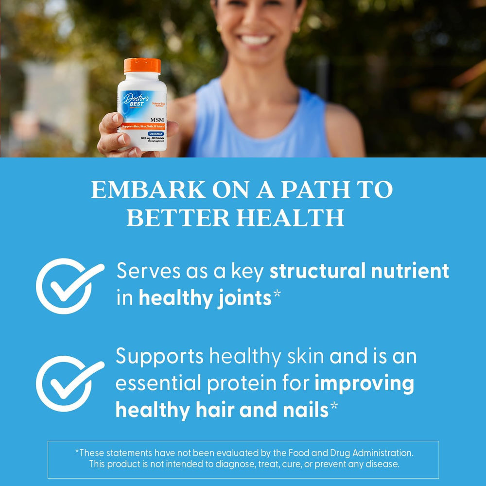 Doctors Best MSM, Supports Hair, Skin, Nails, & Joints, Non-GMO, Gluten Free, Vegan 120 Tablets