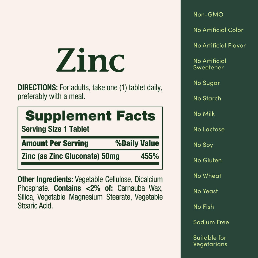 Nature’s Bounty Zinc 50mg, Immune Support & Antioxidant Supplement, Promotes Skin Health, 1 Caplet Per Day, Gluten Free, 250 Vegetarian Caplets