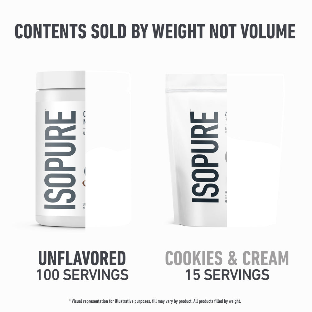 Isopure Bundle of Zero Carb 100% Pure Whey Isolate Protein Powder, Strawberries & Cream, 25g Protein Per Serving, 1 Lb, 15 Servings + Isopure 100% Pure Creatine Monohydrate Powder, 100 Servings