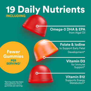 SmartyPants Prenatal Multivitamin Gummies - Improved Formula: Omega 3 (DHA/EPA), Methylfolate, Biotin, Vitamin D3, C, Vitamin B12, B6, Vitamin A, K & Zinc, Gluten Free, 120 Count (40 Day Supply)