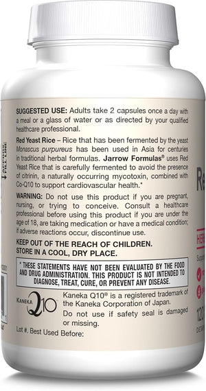 Jarrow Formulas Red Yeast Rice 1200 mg & CoQ10 100 mg Per Serving - 120 Veggie Caps, 60 Servings - Herbal Heart Health Dietary Supplement - Supports Cardiovascular & Cellular Health - Vegan
