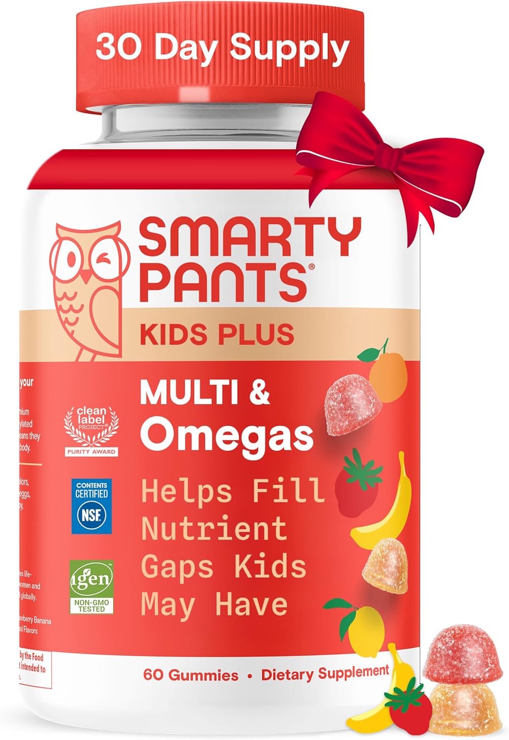 SmartyPants Kids Multivitamin Gummies: Omega 3 Fish Oil (EPA/DHA), Vitamin D3, C, Vitamin B12, B6, A, K & Zinc for Immune Support, Biotin, Gluten Free, Three Fruit Flavors, 120 Count (30 Day Supply)