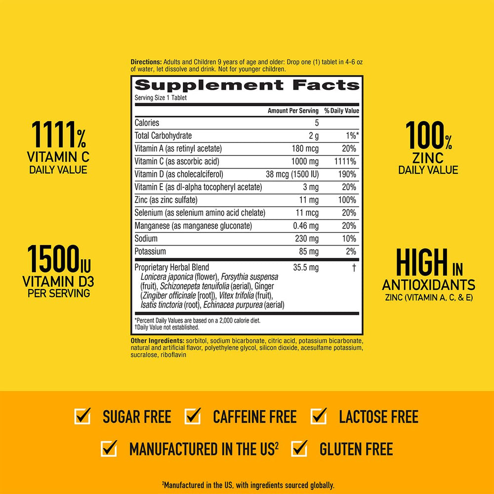 Vitamin C 1000mg (per serving) - Airborne Very Berry Effervescent Tablets (36 count in a box), Gluten-Free Immune Support Supplement, With Vitamins A C E, ZINC, Selenium, Echinacea & Ginger