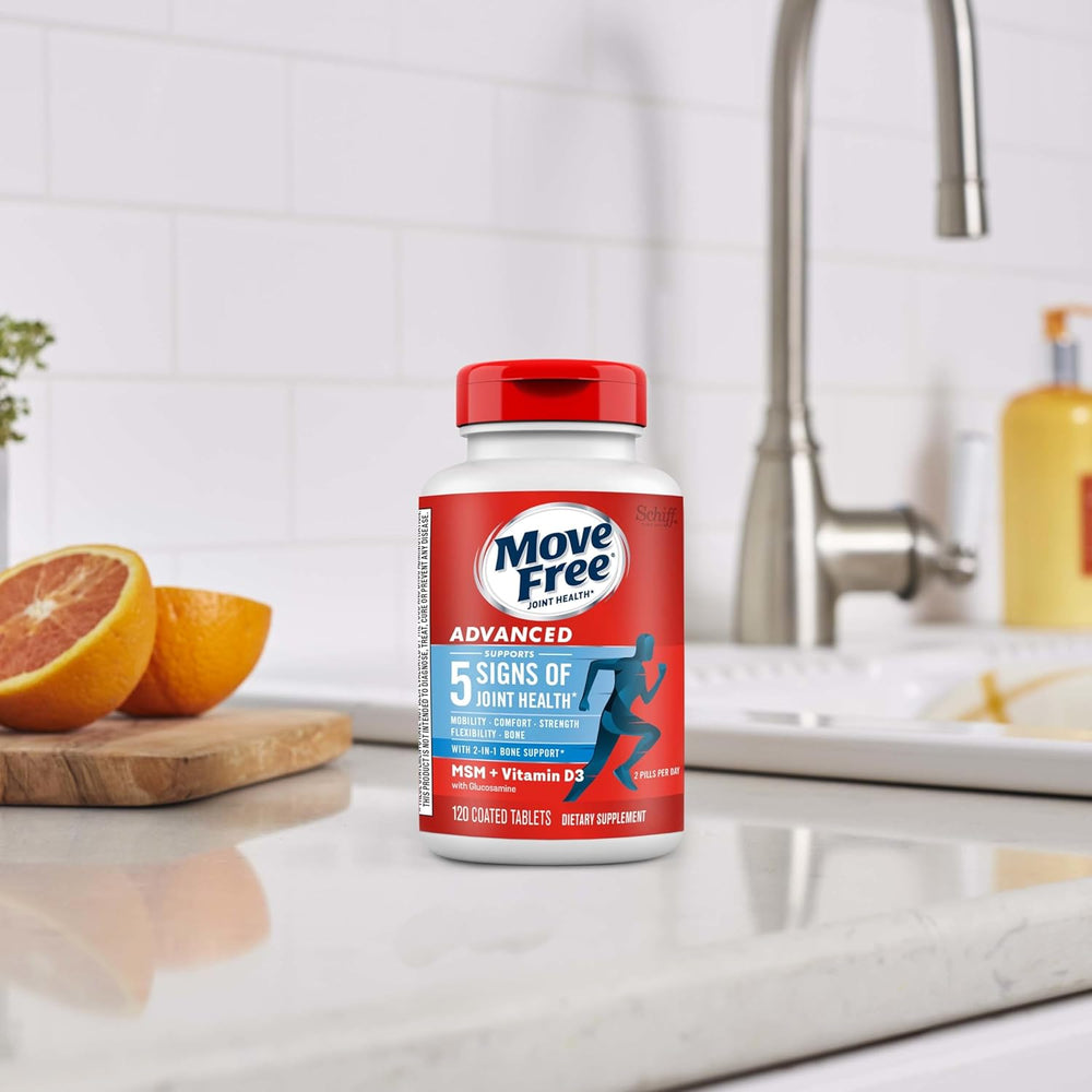 Move Free Advanced Glucosamine Chondroitin MSM + Vitamin D3 Joint Support Supplement, Supports Mobility Comfort Strength Flexibility & Bone + Immune Health - Tablet, 3x120ct Bottles (120 servings)*