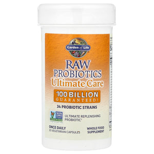 Garden of Life Probiotics for Women and Men - Raw Probiotics Ultimate Care 100 Billion CFU Probiotic Supplement, Daily Probiotic for Adults with Digestive Enzymes, 30 Capsules
