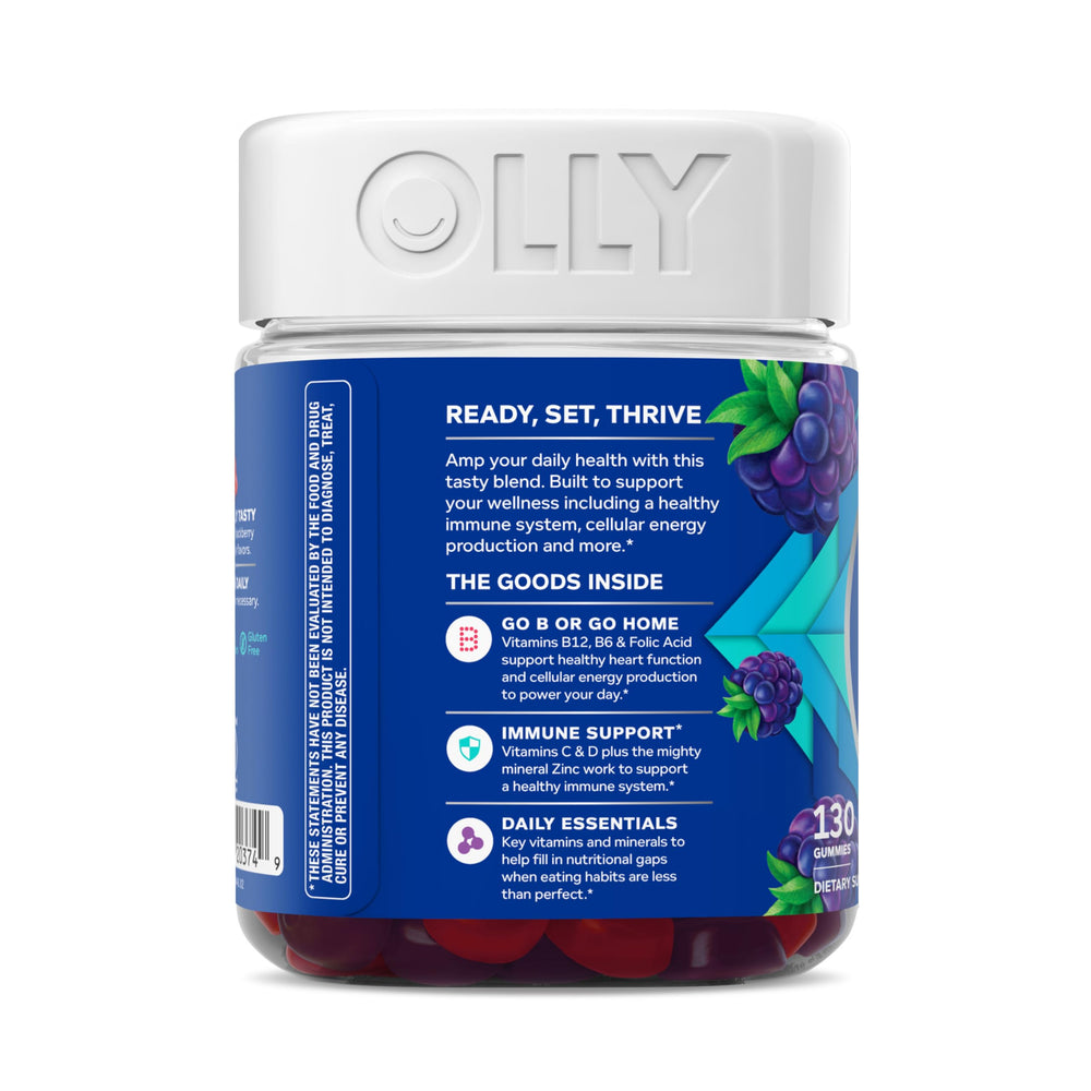 OLLY Men's Multivitamin Gummy, Vitamins A, C, D, E, B, Zinc, Blackberry Flavor, 45 Day Supply - 90 Count