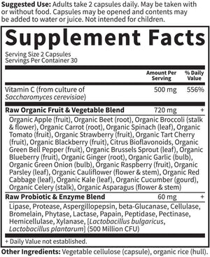 Garden of Life Vitamin Code Raw Vitamin C - 60 Capsules, 500mg Whole Food Vitamin C Capsules + Fruit & Veggie Blend & Probiotics, Supplements for Adults, Vegan, Gluten Free