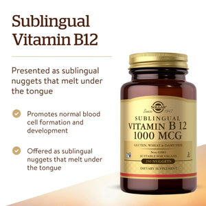 Solgar Vitamin B12 1000 mcg, 100 Nuggets - Energy Production, Red Blood Cells - Healthy Nervous System - Promotes Cardiovascular Health - Vitamin B - Non-GMO, Gluten Free, Kosher - 100 Servings