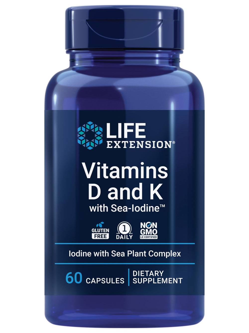 Life Extension Vitamins D and K with SeaIodine Bone Brain Thyroid Arterial Support Non GMO Once Daily Gluten Free, 60 Count