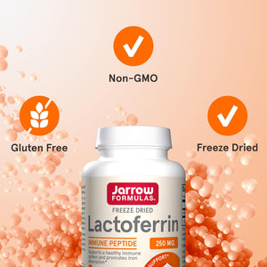 Jarrow Formulas Lactoferrin 250 mg - Immune-Supporting Glycoprotein - for Healthy Immune System Support & Iron Absorption - Freeze Dried - Gluten Free - Non-GMO - 60 Capsules (Servings), Pack of 12