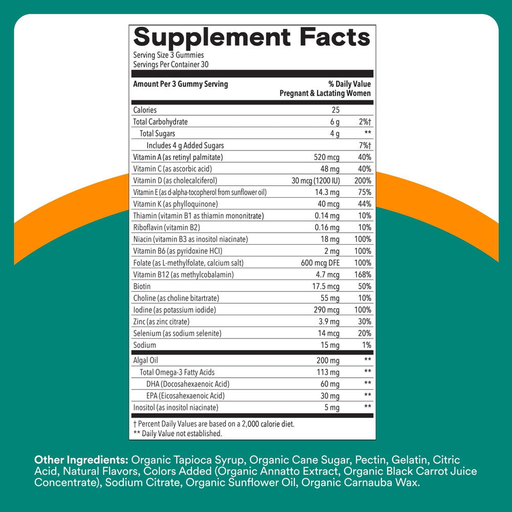 SmartyPants Prenatal Multivitamin Gummies - Improved Formula: Omega 3 (DHA/EPA), Methylfolate, Biotin, Vitamin D3, C, Vitamin B12, B6, Vitamin A, K & Zinc, Gluten Free, 120 Count (40 Day Supply)