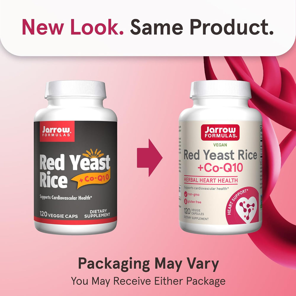 Jarrow Formulas Red Yeast Rice 1200 mg & CoQ10 100 mg Per Serving - 120 Veggie Caps, 60 Servings - Herbal Heart Health Dietary Supplement - Supports Cardiovascular & Cellular Health - Vegan