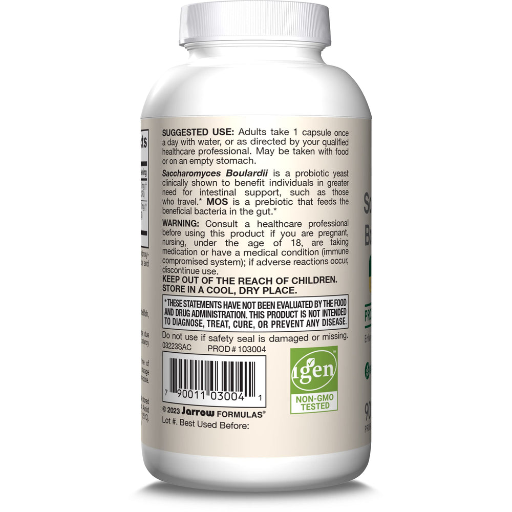 Jarrow Formulas Saccharomyces Boulardii + MOS Probiotics for Digestive Health and Intestinal Tract Support - 5 Billion CFU Per Serving - 180 Delayed Release Caps - Probiotic + Prebiotic - 180 Servings