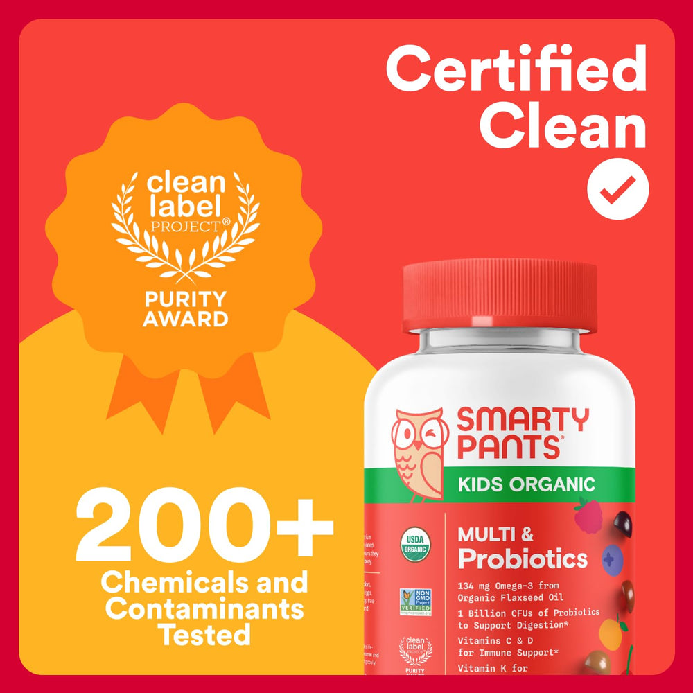 SmartyPants Organic Kids Multivitamin Gummies: Omega 3 (ALA), Vitamin D3, C, Vitamin B12, B6, A, K & Zinc for Immune Support, Biotin, Vegetarian, Three Fruit Flavors, 120 Count (30 Day Supply)