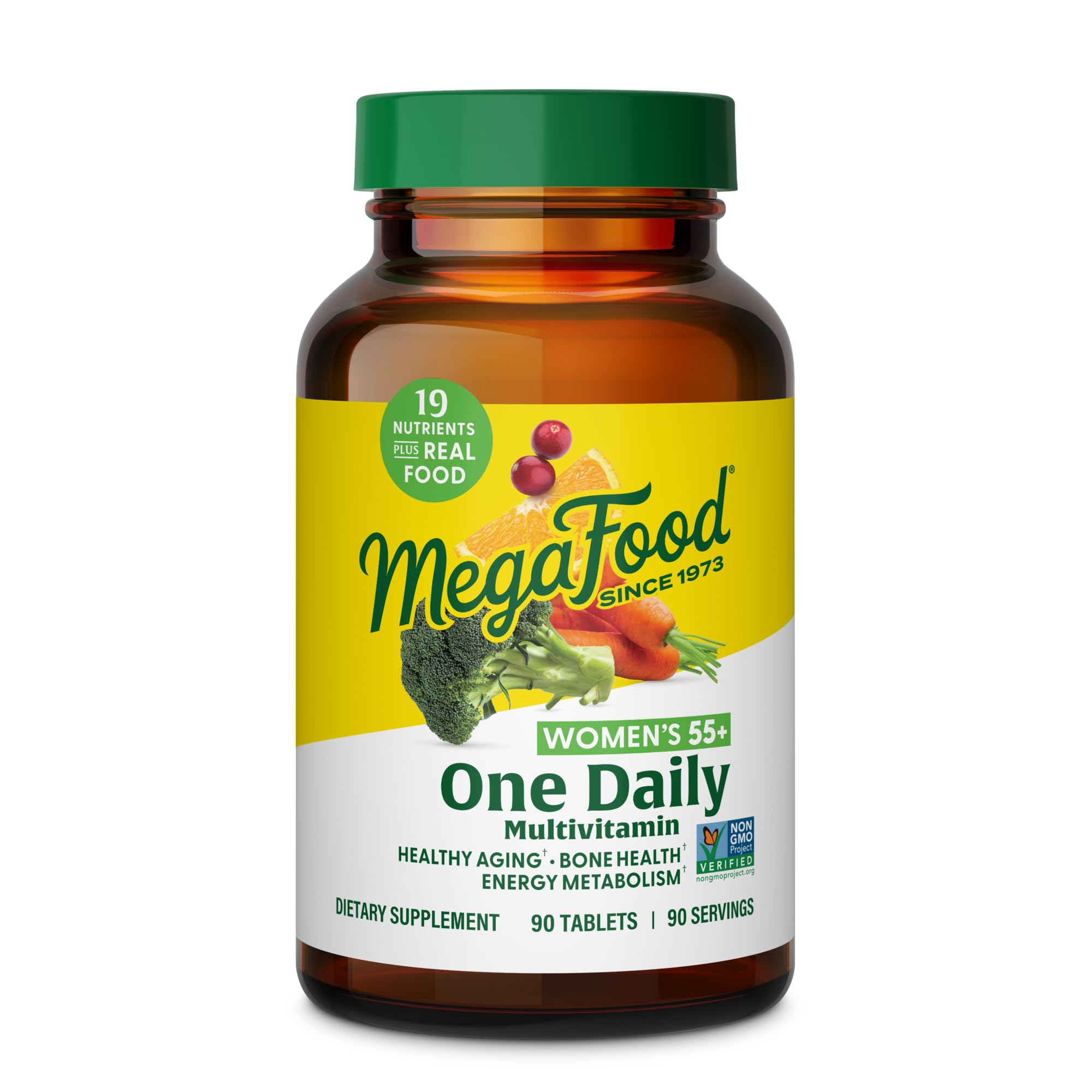 MegaFood Multivitamin for Women 55+ One Daily Womens Multivitamin with Vitamin D3, C, Zinc & Bioavailable Vitamin B12 & Folate - Healthy Aging, Brain & Bone Health, Vegetarian, 90 Tablets