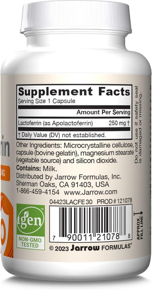 Jarrow Formulas Lactoferrin 250 mg - Immune-Supporting Glycoprotein - for Healthy Immune System Support & Iron Absorption - Freeze Dried - Gluten Free - Non-GMO - 60 Capsules (Servings), Pack of 12