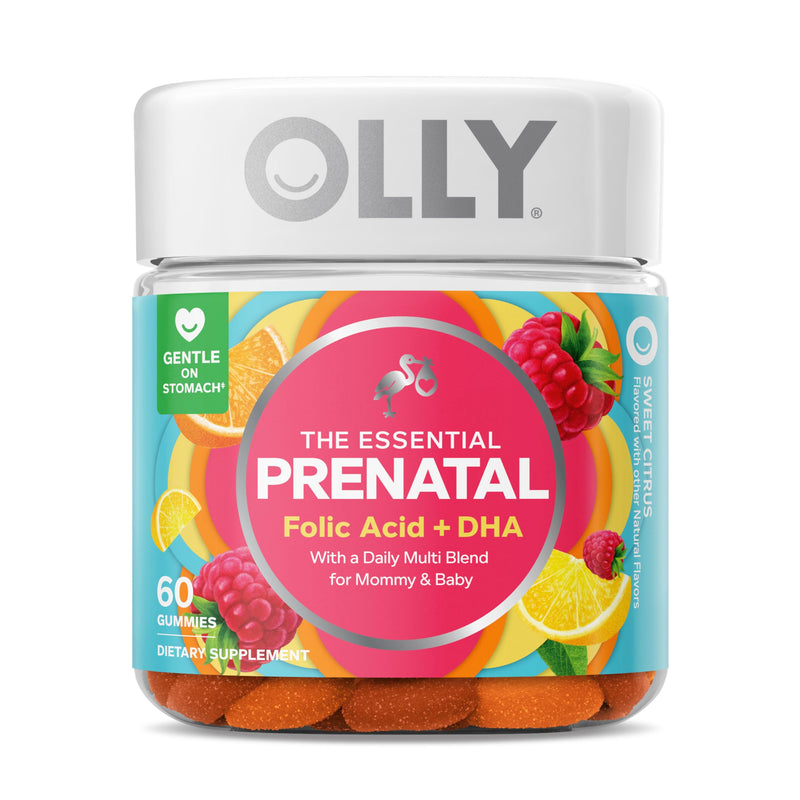 OLLY Essential Prenatal Gummy Multivitamin, Folic Acid, Vitamin D, Omega 3 DHA, Supports Healthy Growth and Brain Development, Citrus Berry - 84 Count