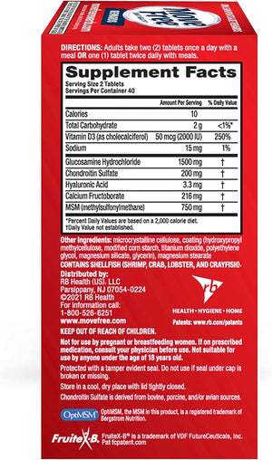 Glucosamine Chondroitin MSM & Vitamin D3 Joint Health Supplement, Move Free Advanced Joint Support Tablets For Men & Women (80cnt box), With Vitamin D3 To Support Bone & Immune Health