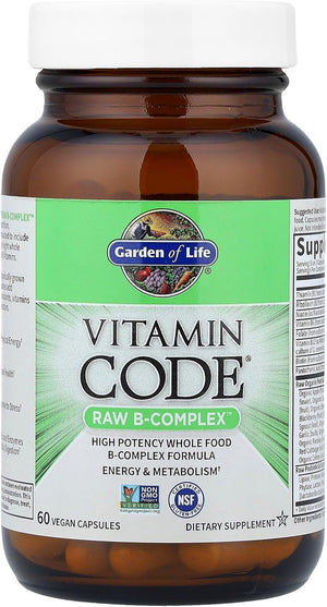 Garden of Life Vitamin B Complex, 60 Vegan Capsules, High Potency Vitamins for Energy & Metabolism with B6, Folate & B12 as Methylcobalamin Plus Probiotics