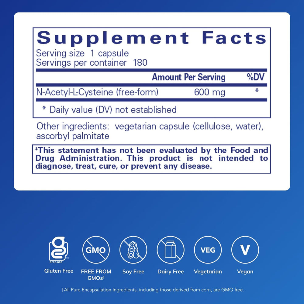 Pure Encapsulations NAC 600 mg - N-Acetyl Cysteine NAC Supplement for Lung Health & Immune Support, Liver Support & Antioxidants* - with Freeform N-Acetyl-L-Cysteine - 360 Capsules