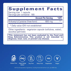 Pure Encapsulations NAC 600 mg - N-Acetyl Cysteine NAC Supplement for Lung Health & Immune Support, Liver Support & Antioxidants* - with Freeform N-Acetyl-L-Cysteine - 360 Capsules