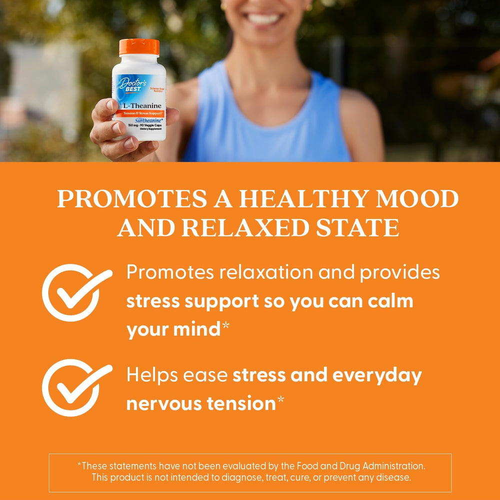 Doctor's Best L-Theanine Contains Suntheanine, Helps Reduce Stress & Sleep, Non-GMO, Gluten Free, Vegan, 150 mg (DRB-00197), 90 Count