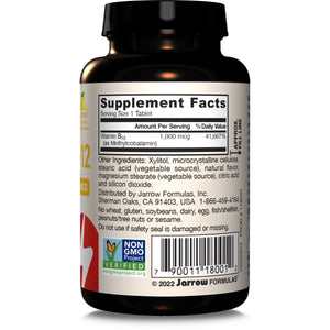 Jarrow Formulas Extra Strength Methyl B-12, Dietary Supplement for Cellular Energy Production, 100 Lemon-Flavored Chewable Tablets, Up to a 100 Day Supply, Pack of 12