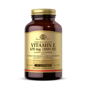 Solgar Vitamin E 670 mg (1000 IU), 180 Softgels - Natural Antioxidant, Skin & Immune System Support - Naturally-Sourced Vitamin E - Gluten Free, Dairy Free - 180 Servings