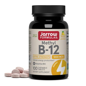 Jarrow Formulas Extra Strength Methyl B-12, Dietary Supplement for Cellular Energy Production, 100 Lemon-Flavored Chewable Tablets, Up to a 100 Day Supply, Pack of 12