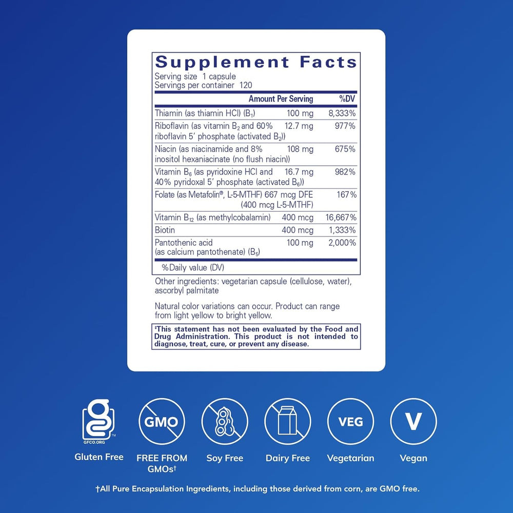 Pure Encapsulations B-Complex Plus - B Vitamins Supplement to Support Neurological Health, Cardiovascular Health, Energy Levels & Nervous System Support* - with Vitamin B12 & More - 120 Capsules