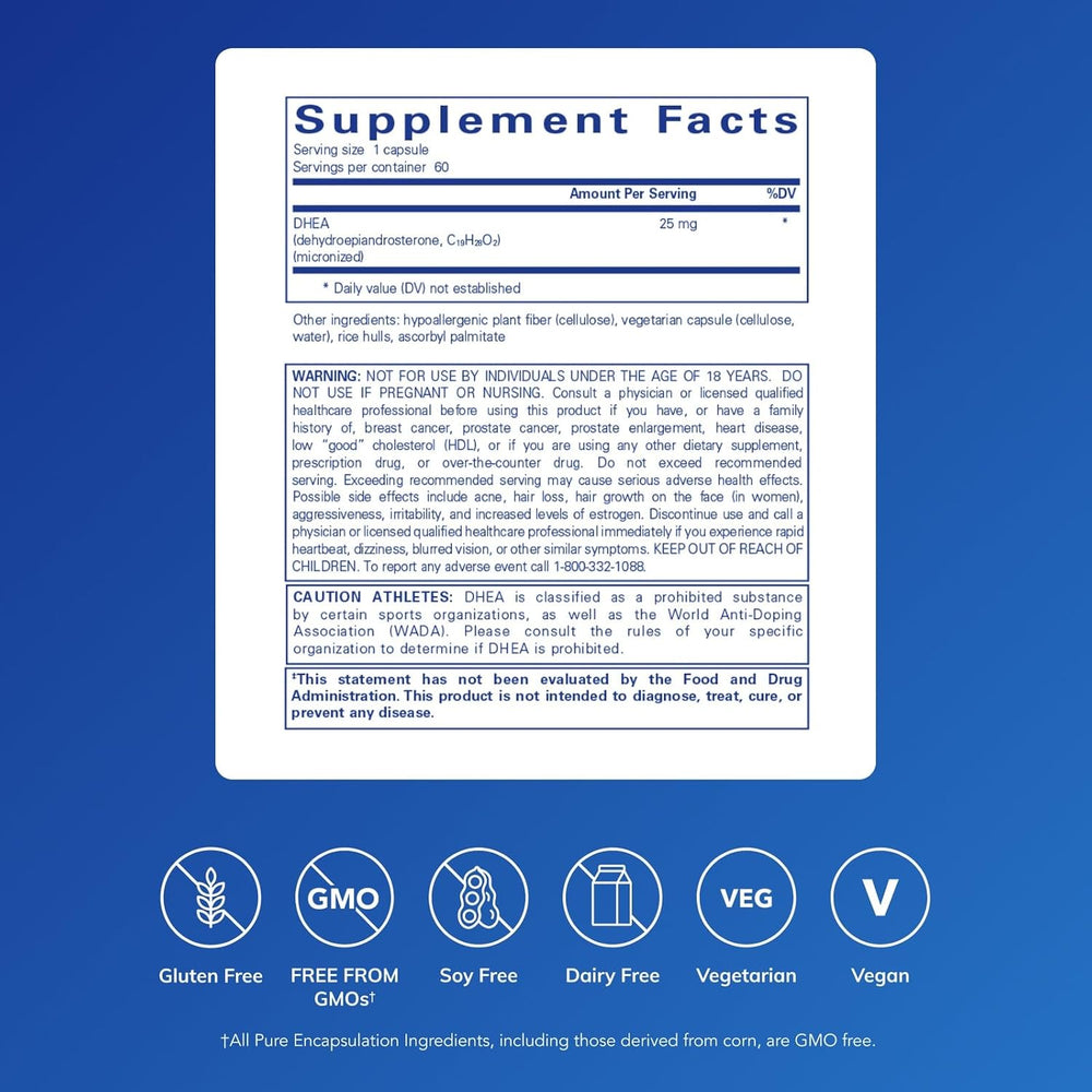 Pure Encapsulations DHEA 25 mg - Supplement for Immune Support, Hormone Balance, Metabolism Support, and Energy Levels* - with Micronized DHEA - 180 Capsules