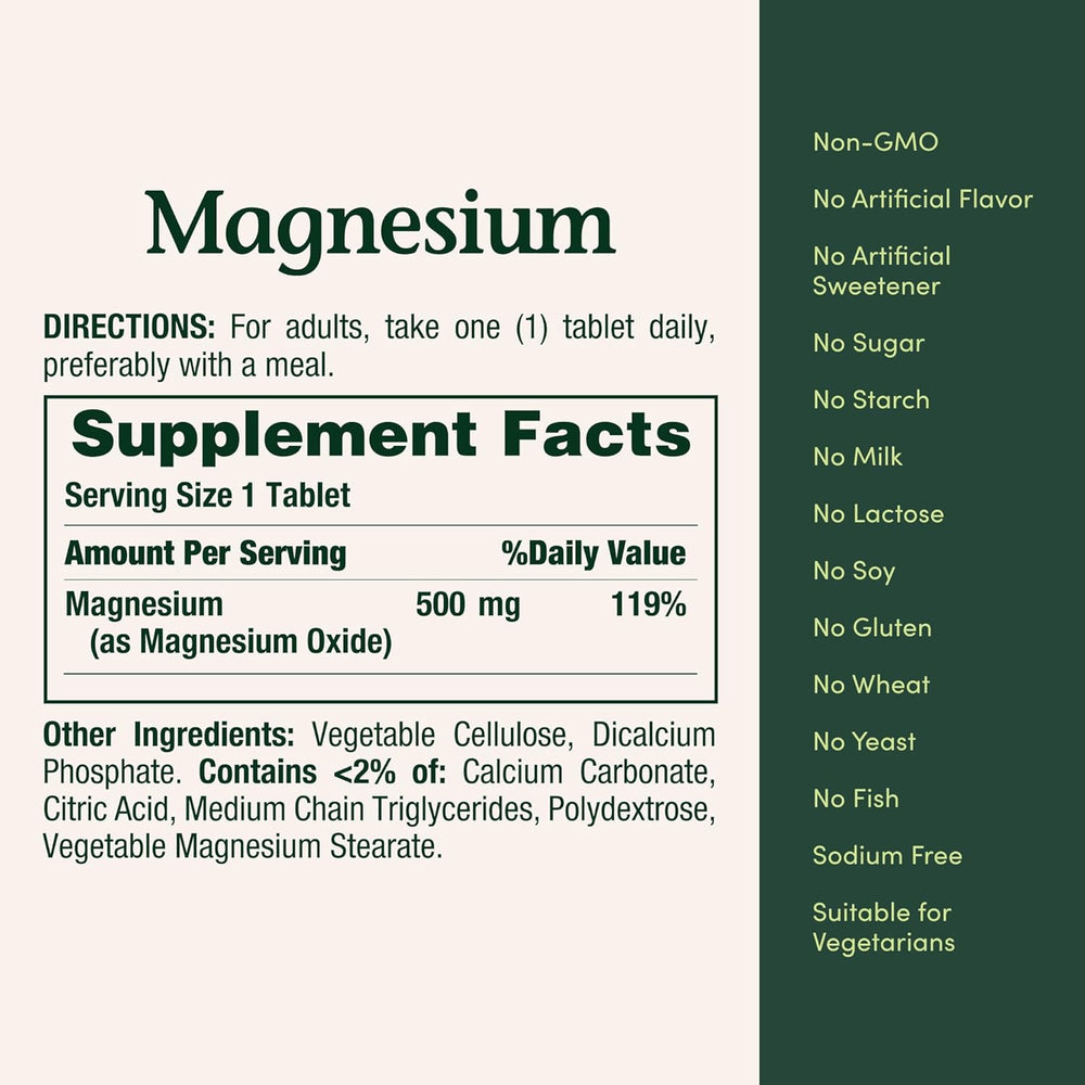 Nature's Bounty Magnesium Supplements 500mg Tablets, Support Bone & Muscle Health, 200 Count (Pack of 2)