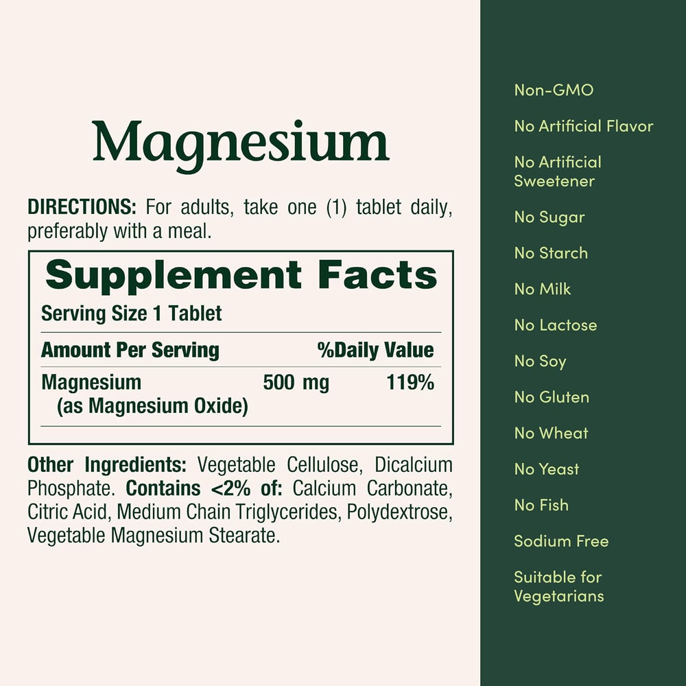 Nature's Bounty Magnesium Supplements 500mg Tablets, Support Bone & Muscle Health, 200 Count (Pack of 4)