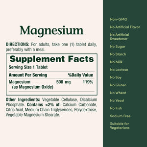 Nature's Bounty Magnesium Supplements 500mg Tablets, Support Bone & Muscle Health, 200 Count (Pack of 4)