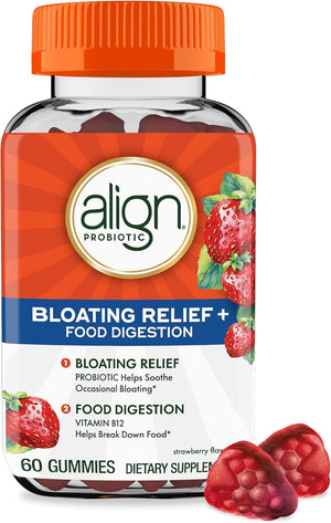 Align Probiotic, Bloating Relief + Food Digestion, Probiotics for Women and Men, Probiotic Helps Soothe Occasional Bloating*, With Vitamin B12 to Help Break Down Food into Cellular Energy*,60 Gummies