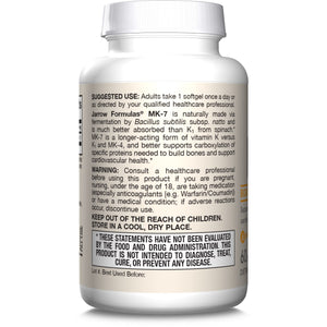 Jarrow Formulas MK-7 90 mcg - Bioactive Form of Vitamin K2-120 Servings (Softgels) - for Bone & Cardiovascular Health - Vitamin K2 MK-7 Dietary Supplement - Gluten Free