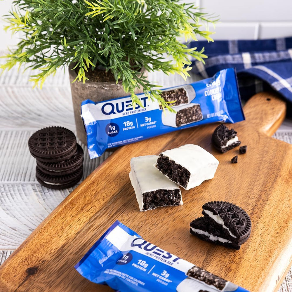 Quest Cookies & Cream and White Chocolate Raspberry Protein Bars Bundle, 18-20g Protein, 1g Sugar, Gluten Free, Keto Friendly, 12 Count