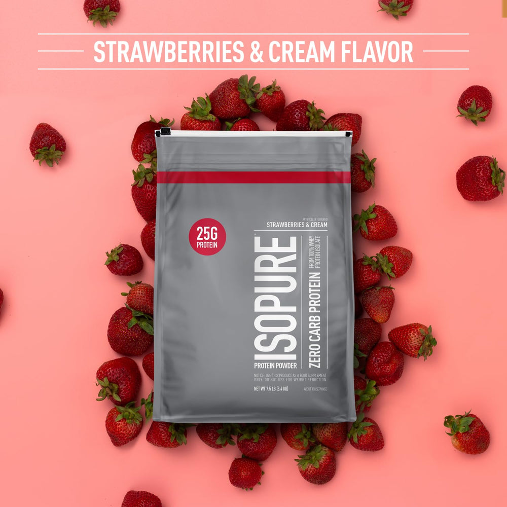Isopure Bundle of Zero Carb 100% Pure Whey Isolate Protein Powder, Strawberries & Cream, 25g Protein Per Serving, 1 Lb, 15 Servings + Isopure 100% Pure Creatine Monohydrate Powder, 100 Servings