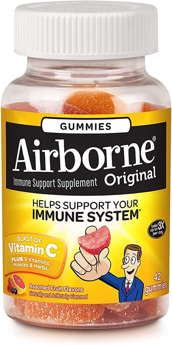 Airborne Assorted Fruit Flavored Gummies, 42 count - 750mg of Vitamin C and Minerals & Herbs Immune Support (Packaging May Vary)