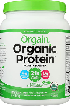 Orgain Organic Plant-Based Protein Powder, Natural Unsweetened, USDA Certified Organic, Vegan, Gluten Free & Non-GMO, 25.3 Ounce