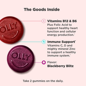 OLLY Men's Multivitamin Gummy, Vitamins A, C, D, E, B, Zinc, Blackberry Flavor, 45 Day Supply - 90 Count