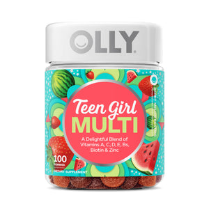 OLLY Teen Girl Multi Gummy, Healthy Skin and Immune Support*, Essential Vitamins, Biotin, Zinc, Chewable Multivitamin, Strawberry Melon Flavored, 50 Day Supply - 100 Count