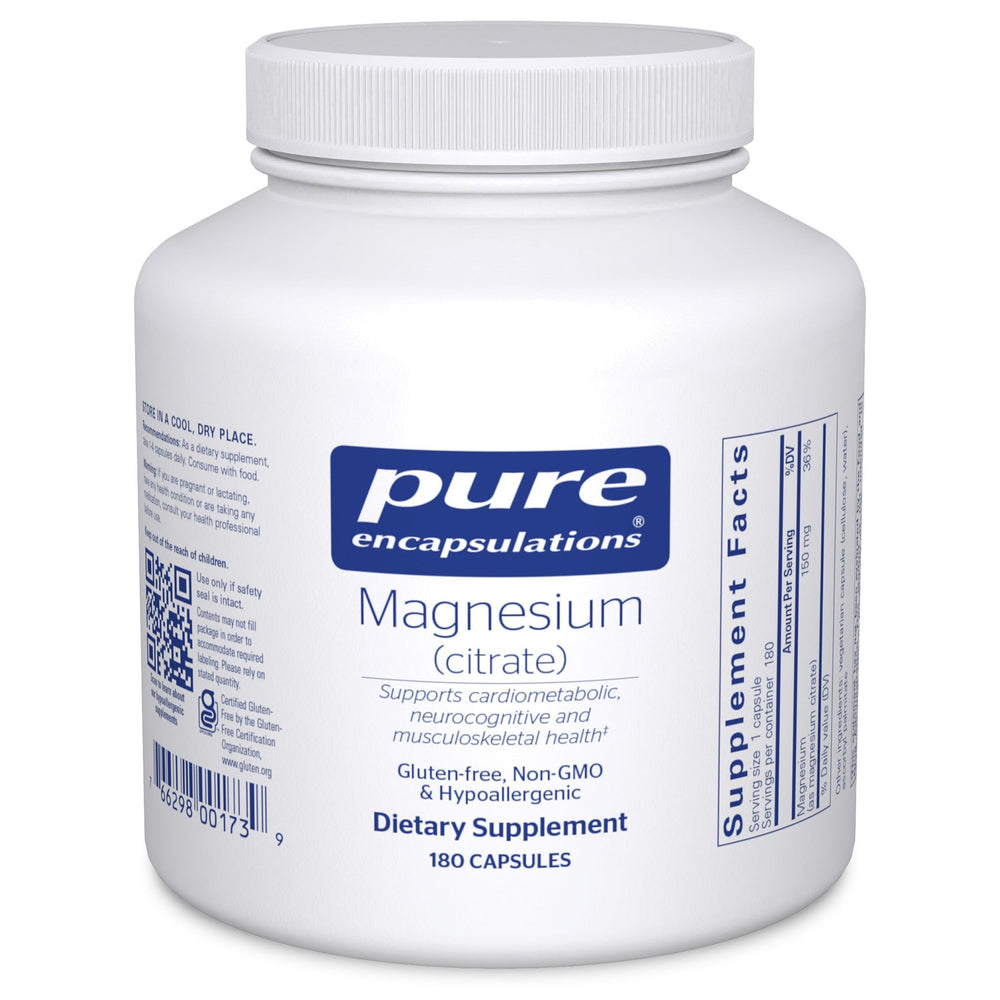 Pure Encapsulations Magnesium (Citrate) - Supplement for Sleep, Heart Health, Cognitive Health, Bone Health, Energy, Muscles, and Metabolism* - with Premium Magnesium - 180 Capsules