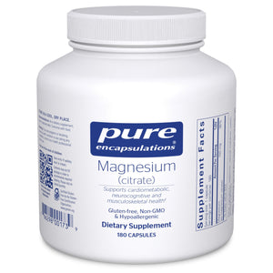 Pure Encapsulations Magnesium (Citrate) - Supplement for Sleep, Heart Health, Cognitive Health, Bone Health, Energy, Muscles, and Metabolism* - with Premium Magnesium - 180 Capsules