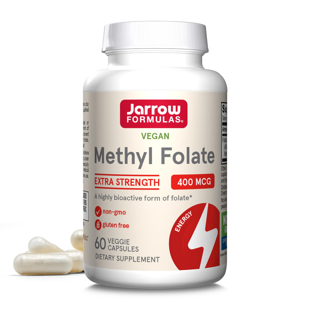 Jarrow Formulas Extra Strength Methyl Folate 400 mcg, Dietary Supplement for Cardiovascular and Neurologic Health Support, 60 Veggie Capsules, 60 Day Supply (Pack of 12)