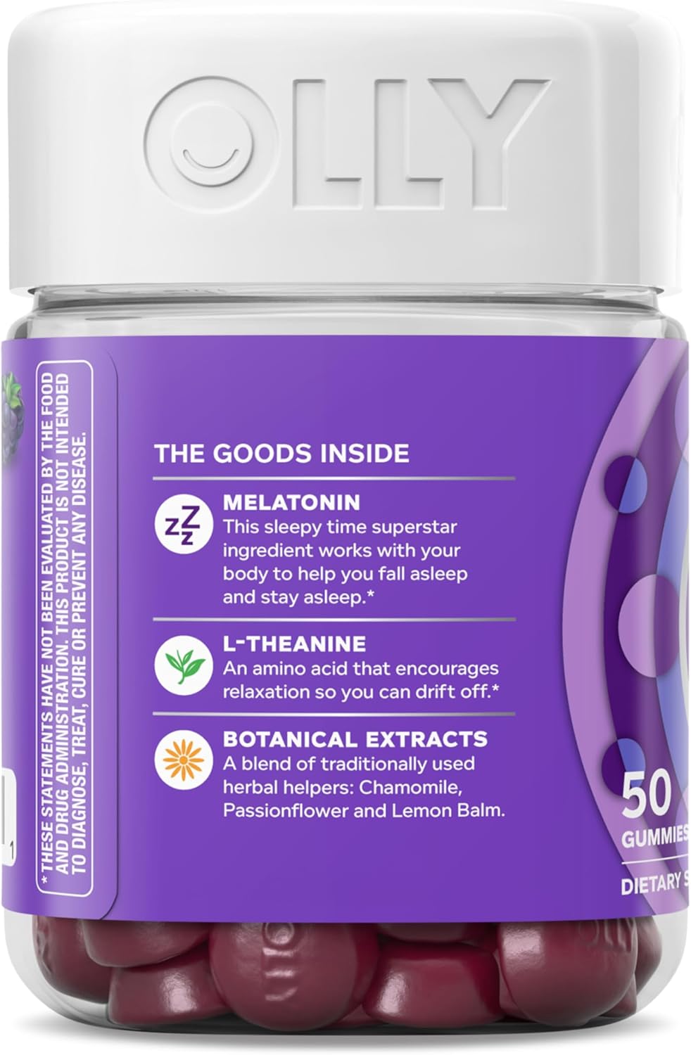 OLLY Sleep Gummy, 3mg Melatonin, L-Theanine, Chamomile, Lemon Balm, Sleep Aid, BlackBerry, 90 Count
