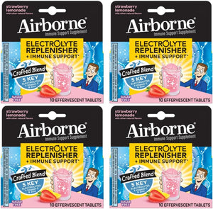 Airborne Immune Support Supplement with Electrolytes Vitamin C Zinc, Sugar Free Effervescent Replenisher – 10 Fizzy Drink Tablets (Strawberry Lemonade)