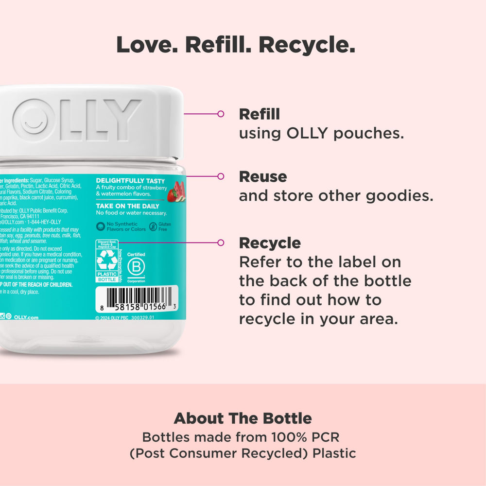 OLLY Teen Girl Multi Gummy, Healthy Skin and Immune Support*, Essential Vitamins, Biotin, Zinc, Chewable Multivitamin, Strawberry Melon Flavored, 50 Day Supply - 100 Count