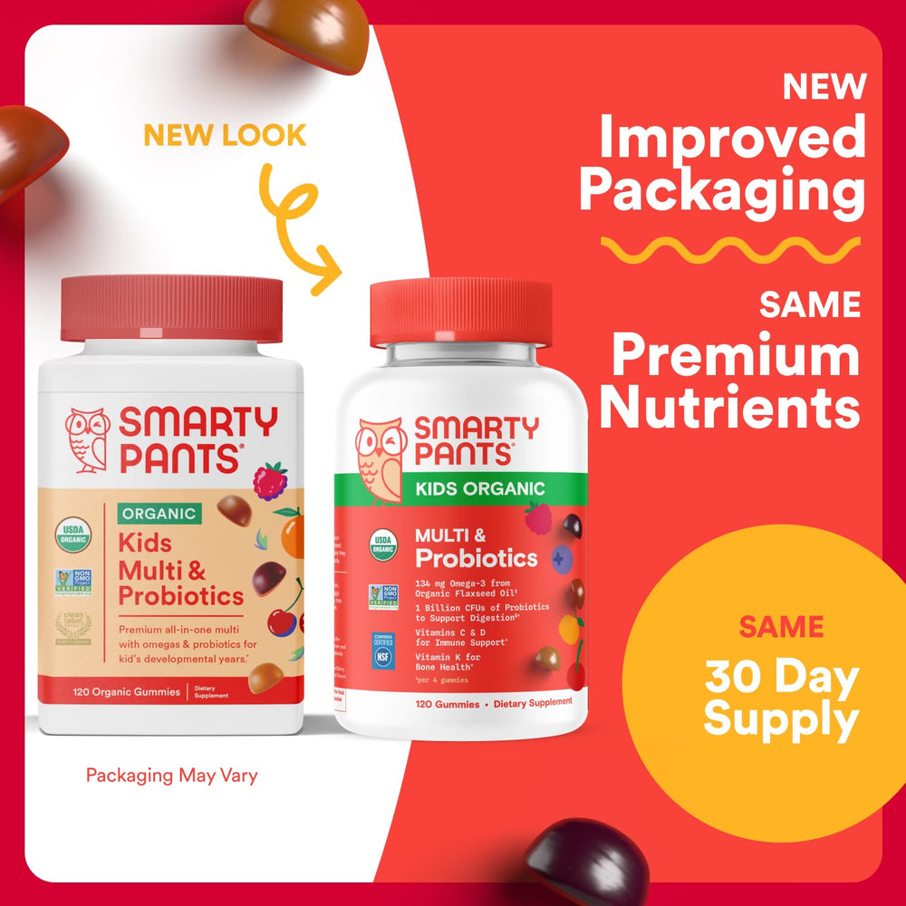 SmartyPants Organic Kids Multivitamin Gummies: Omega 3 (ALA), Vitamin D3, C, Vitamin B12, B6, A, K & Zinc for Immune Support, Biotin, Vegetarian, Three Fruit Flavors, 120 Count (30 Day Supply)