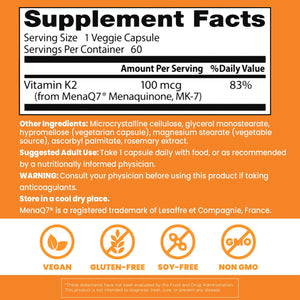 Doctor's Best Natural Vitamin K2 Mk-7 with MenaQ7, 100mcg Vitamin K2 Supplement Supports Bone Health, Non-GMO, 60 Veggie Capsules
